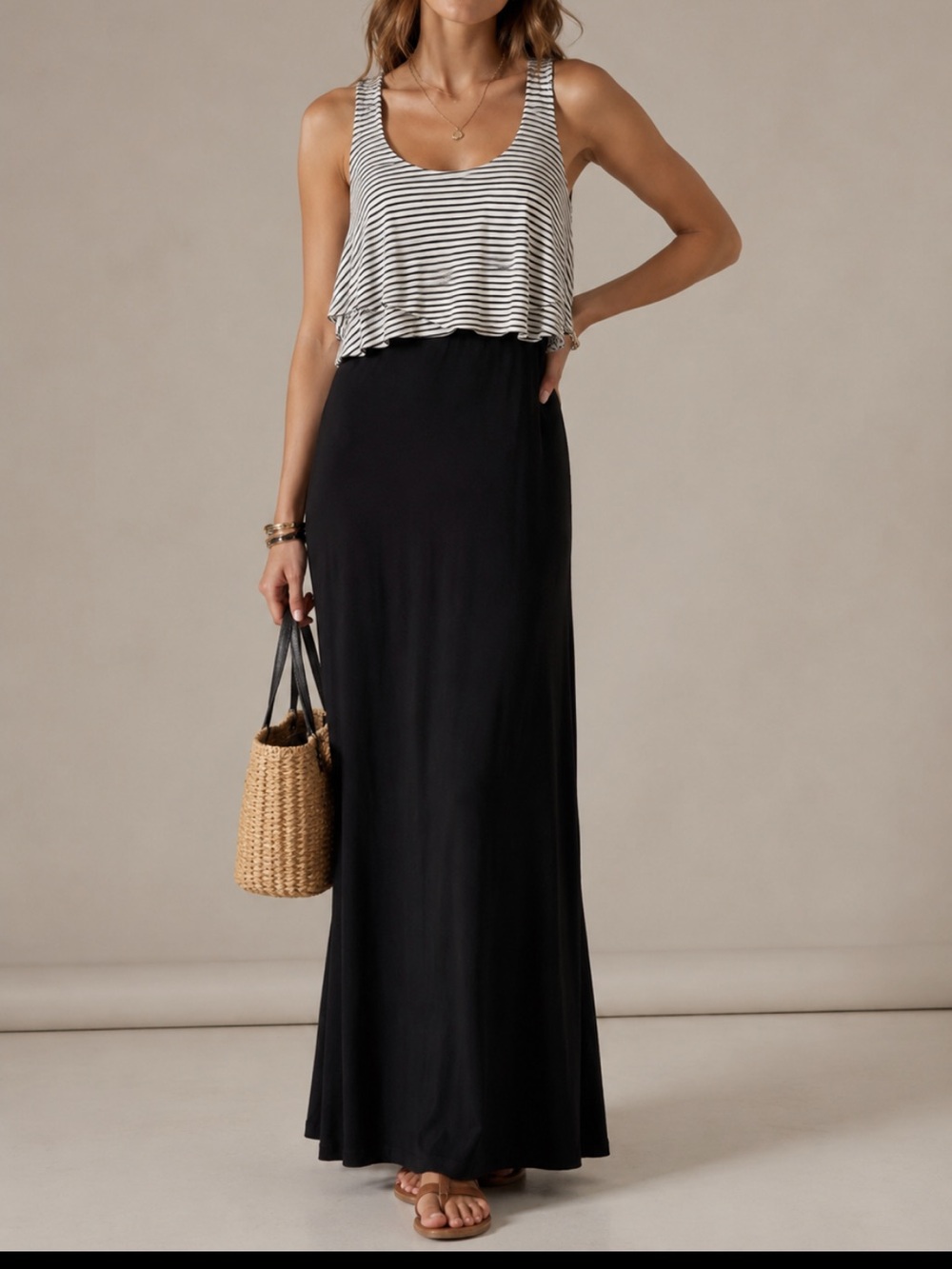 ANTHROPOLOGIE | Everleigh Maxi Dress Striped Draped Top Jersey Knit Small